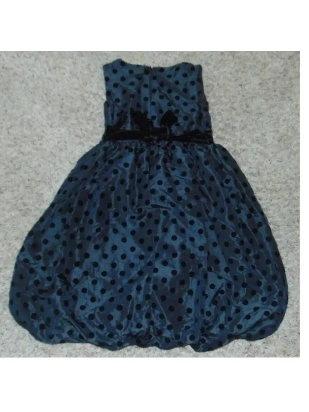 Cherokee Taffeta Party Dress Girls 14 Black Velvet Polka Dot Bubble Hem Zip